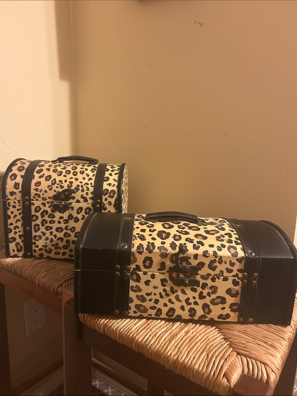 Pair - Leopard Print Storage “trunks”/boxes